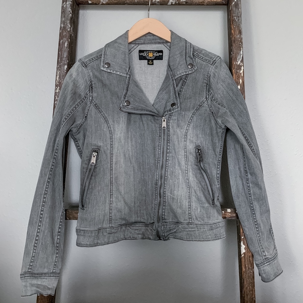 Lucky Brand Grey Denim Moto Jacket